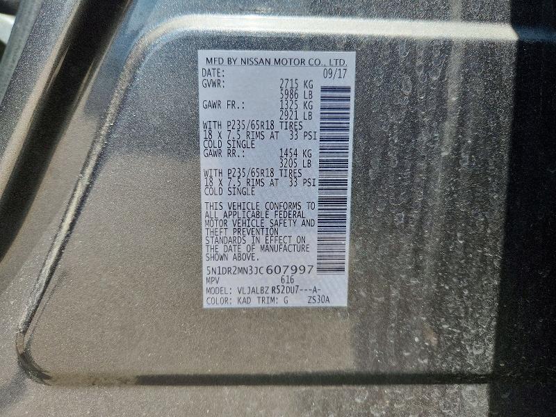 Aukcja sprzedaży 2018 Nissan Pathfinder, vin: 5N1DR2MN3JC607997, numer aukcji: 63126026