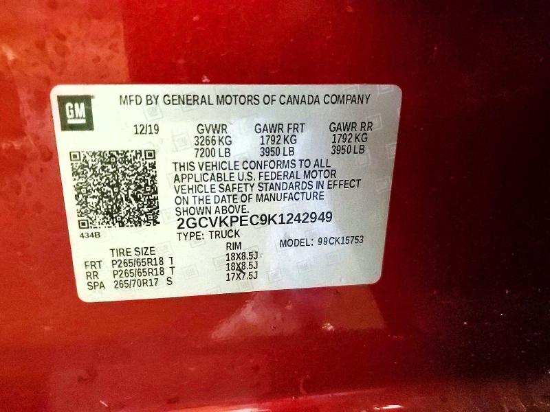 62098476 :رقم المزاد ، 2GCVKPEC9K1242949 vin ، 2019 Chevrolet Silverado Ld مزاد بيع