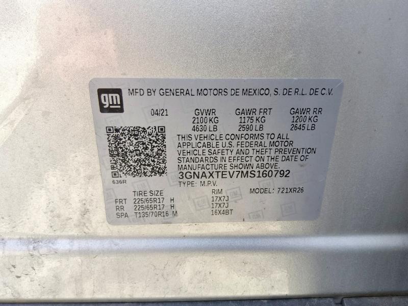 Продажа на аукционе авто 2021 Chevrolet Equinox, vin: 3GNAXTEV7MS160792, номер лота: 61339806