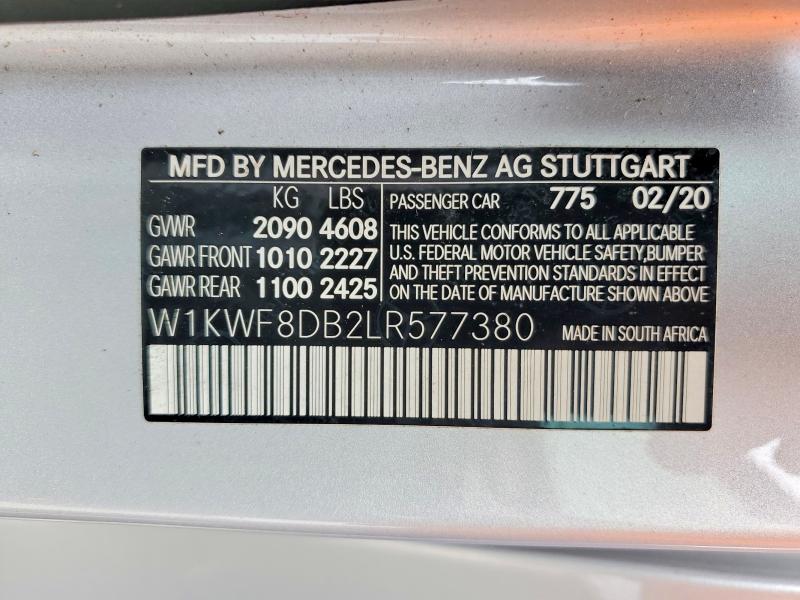 Aukcja sprzedaży 2020 Mercedes-benz C, vin: W1KWF8DB2LR577380, numer aukcji: 60972646