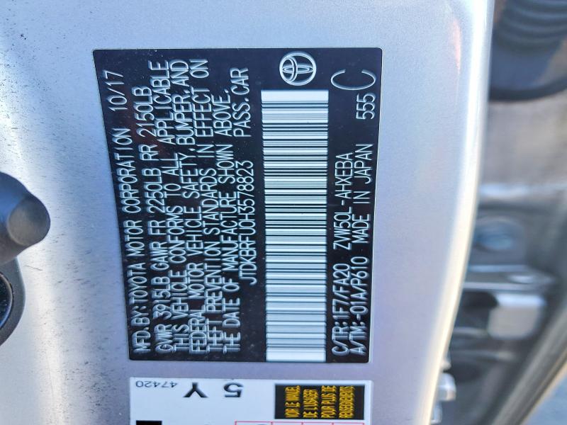 Продаж на аукціоні авто 2017 Toyota Prius, vin: JTDKBRFU0H3578823, номер лоту: 61707376