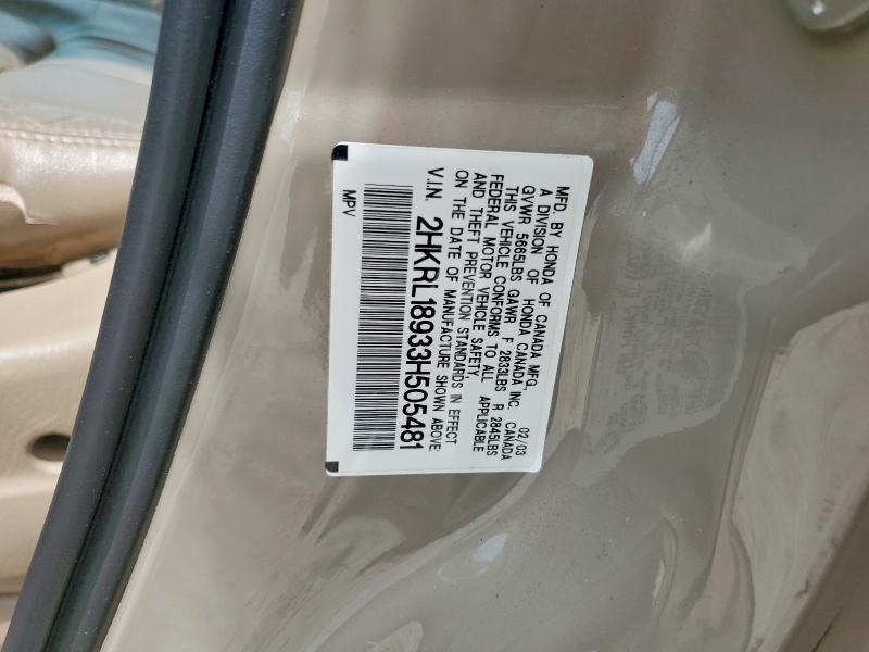Auction sale of the 2003 Honda Odyssey, vin: 2HKRL18933H505481, lot number: 61963326