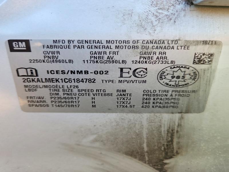 60157516 :رقم المزاد ، 2GKALMEK1C6184782 vin ، 2012 Gmc Terrain مزاد بيع