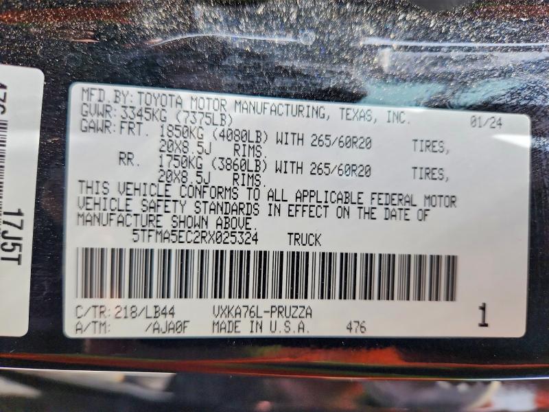 Aukcja sprzedaży 2024 Toyota Tundra, vin: 5TFMA5EC2RX025324, numer aukcji: 60086126