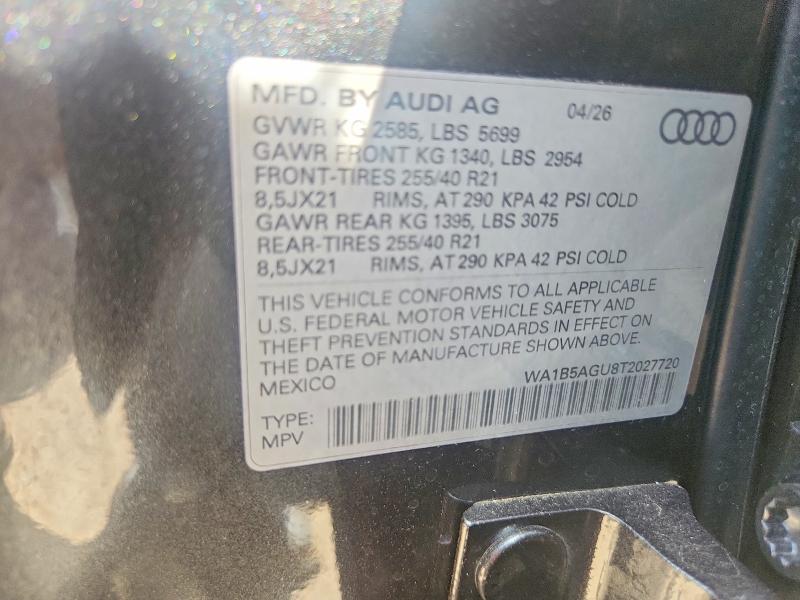 2026 Audi Sq5 მანქანა იყიდება აუქციონზე, vin: WA1B5AGU8T2027720, აუქციონის ნომერი: 61396206