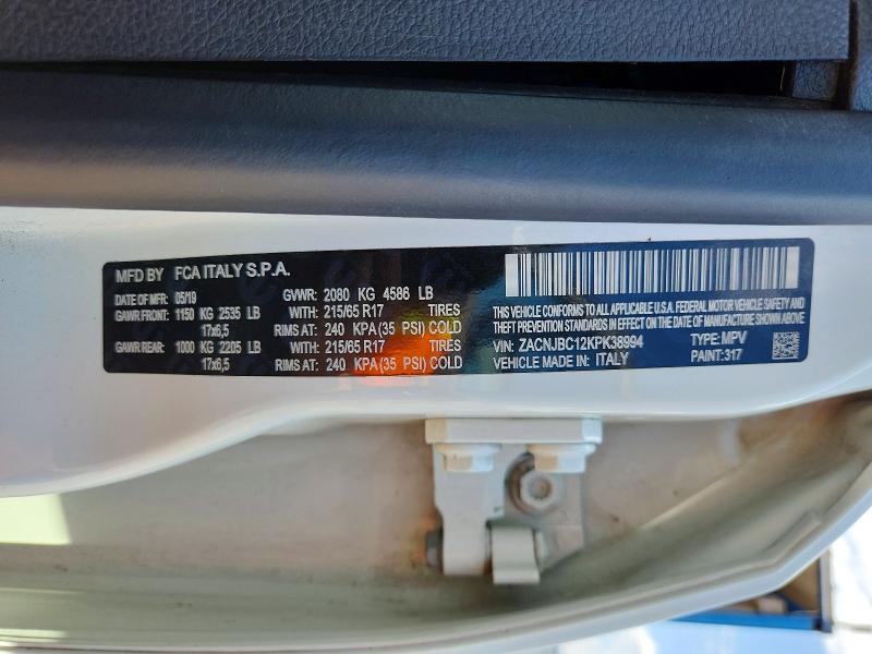 Aukcja sprzedaży 2019 Jeep Renegade, vin: ZACNJBC12KPK38994, numer aukcji: 61345326