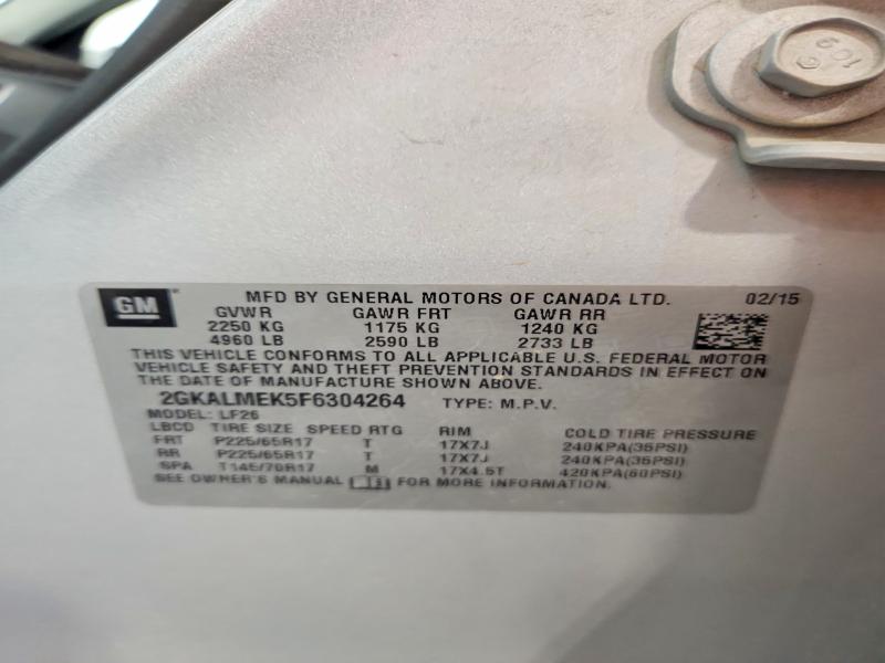 2015 Gmc Terrain მანქანა იყიდება აუქციონზე, vin: 2GKALMEK5F6304264, აუქციონის ნომერი: 62949236