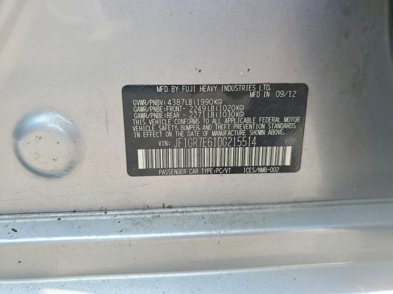 60937476 :رقم المزاد ، JF1GR7E61DG215514 vin ، 2013 Subaru Impreza مزاد بيع