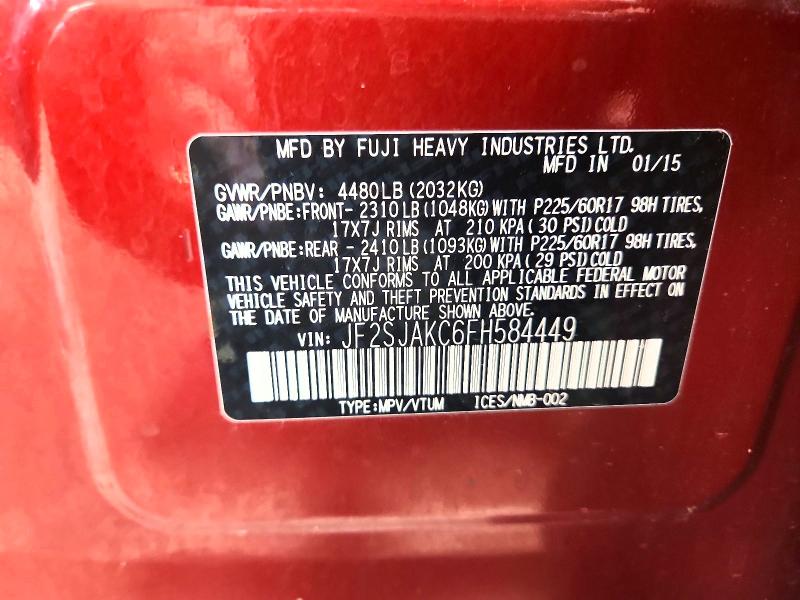 62443496 :رقم المزاد ، JF2SJAKC6FH584449 vin ، 2015 Subaru Forester مزاد بيع