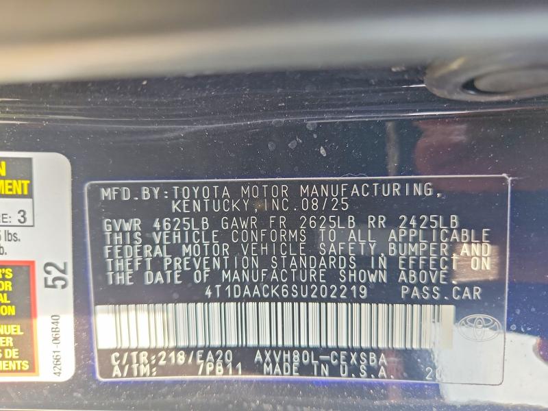 Продаж на аукціоні авто 2025 Toyota Camry, vin: 4T1DAACK6SU202219, номер лоту: 62468776