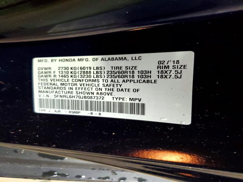 Продажа на аукционе авто 2018 Honda Odyssey, vin: 5FNRL6H70JB087372, номер лота: 61641226