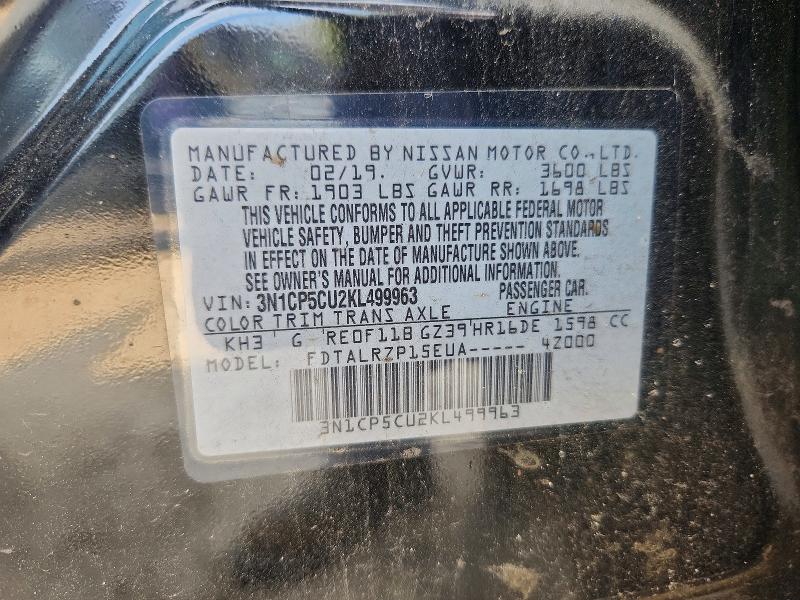 Aukcja sprzedaży 2019 Nissan Kicks, vin: 3N1CP5CU2KL499963, numer aukcji: 61222476