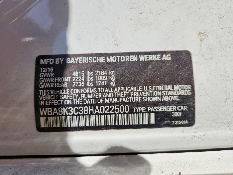 Продажа на аукционе авто 2017 Bmw 330, vin: WBA8K3C38HA022500, номер лота: 60717946