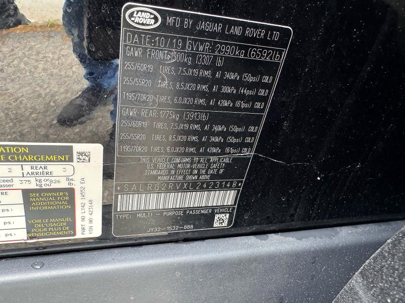 Aukcja sprzedaży 2020 Land Rover Discovery, vin: SALRG2RVXL2423148, numer aukcji: 61389996