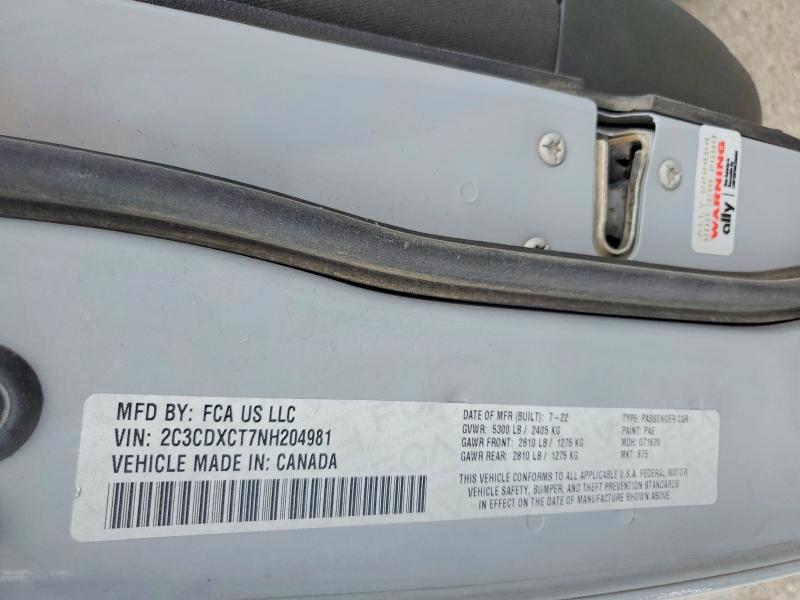 61188086 :رقم المزاد ، 2C3CDXCT7NH204981 vin ، 2022 Dodge Charger مزاد بيع