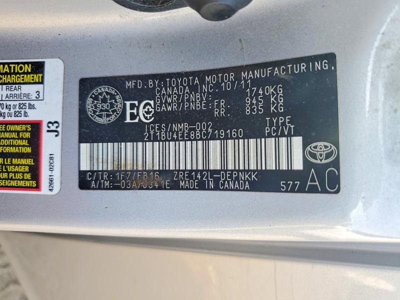 2011 Toyota Corolla მანქანა იყიდება აუქციონზე, vin: 2T1BU4EE8BC719160, აუქციონის ნომერი: 59146626