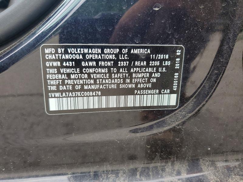 Aukcja sprzedaży 2019 Volkswagen Passat, vin: 1VWLA7A37KC008476, numer aukcji: 59823816