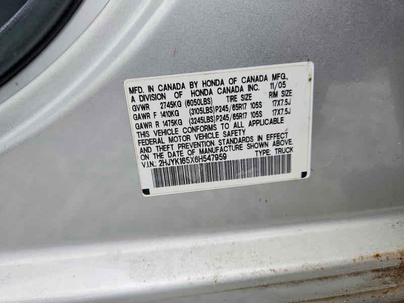 Продаж на аукціоні авто 2006 Honda Ridgeline, vin: 2HJYK165X6H547959, номер лоту: 60962546