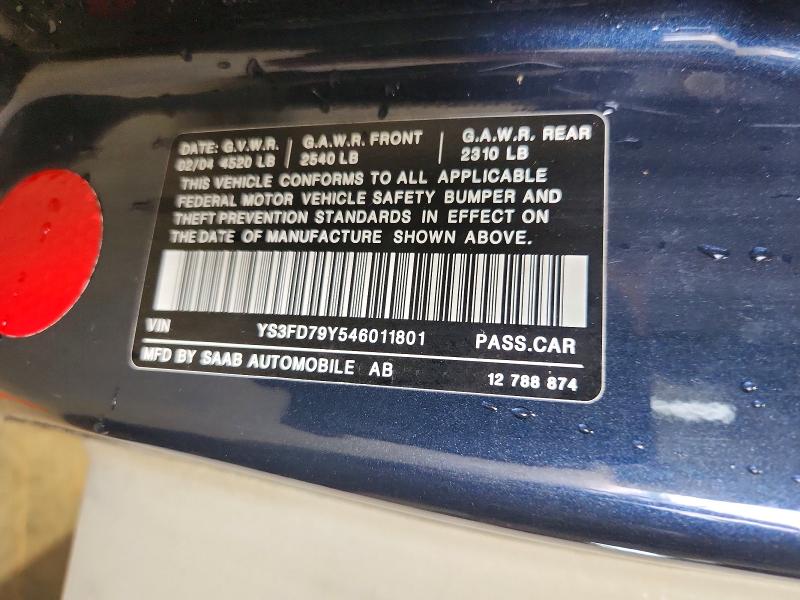 2004 Saab 9-3 მანქანა იყიდება აუქციონზე, vin: YS3FD79Y546011801, აუქციონის ნომერი: 62387386