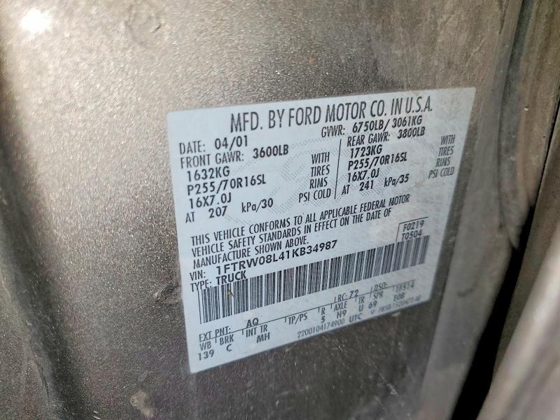 Продажа на аукционе авто 2001 Ford F150, vin: 1FTRW08L41KB34987, номер лота: 60528766