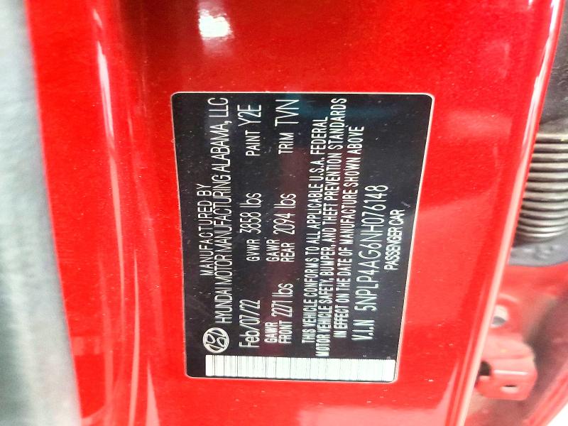 Продажа на аукционе авто 2022 Hyundai Elantra, vin: 5NPLP4AG6NH076148, номер лота: 59682046