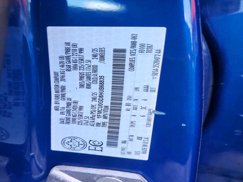 60629986 :رقم المزاد ، 1FMCU0GD8HUB68835 vin ، 2017 Ford Escape مزاد بيع