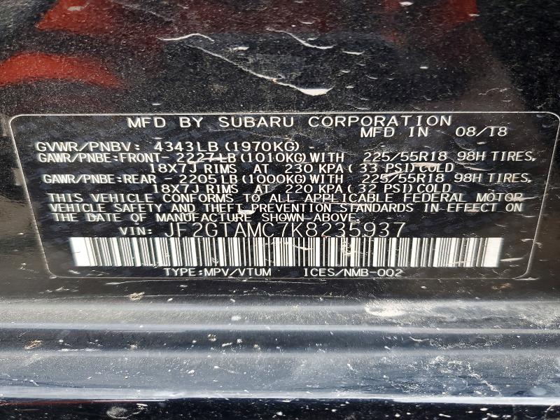 2019 Subaru Crosstrek მანქანა იყიდება აუქციონზე, vin: JF2GTAMC7K8235937, აუქციონის ნომერი: 60278266