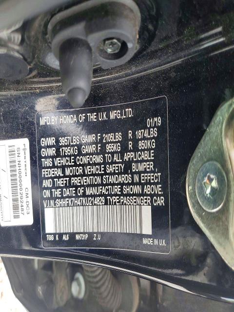 Продажа на аукционе авто 2019 Honda Civic, vin: SHHFK7H47KU214829, номер лота: 59875526