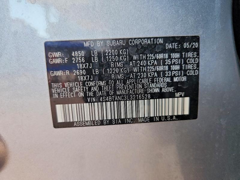 Aukcja sprzedaży 2020 Subaru Outback, vin: 4S4BTANC3L3216528, numer aukcji: 59388976