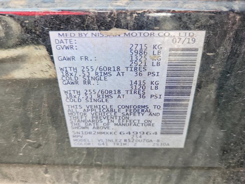 Aukcja sprzedaży 2019 Nissan Pathfinder, vin: 5N1DR2MMXKC649964, numer aukcji: 62665536