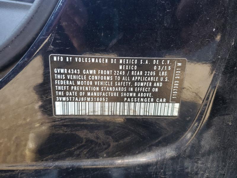 2015 Volkswagen Jetta მანქანა იყიდება აუქციონზე, vin: 3VW5T7AJ8FM316052, აუქციონის ნომერი: 61567696