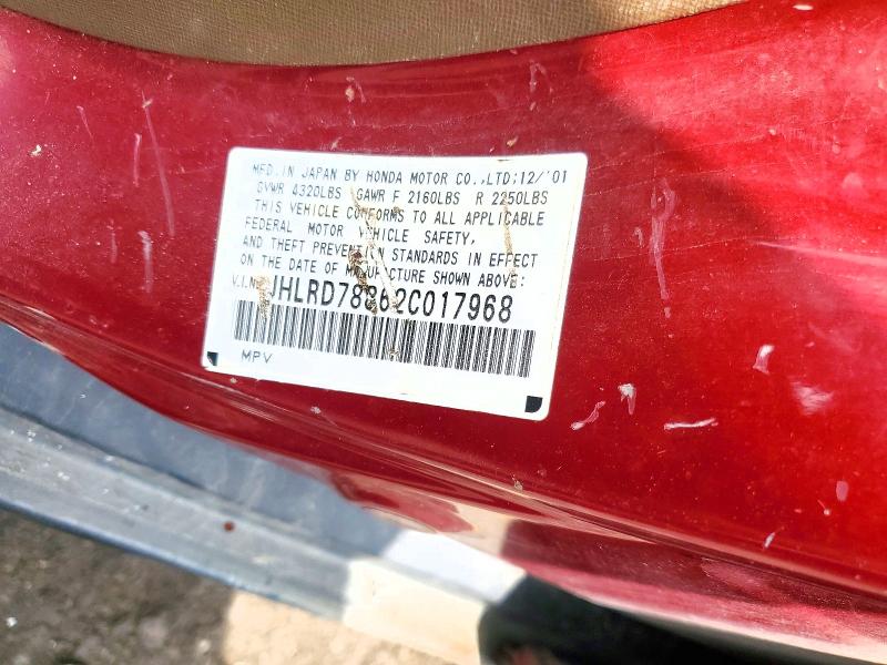 Aukcja sprzedaży 2002 Honda Cr-v, vin: JHLRD78862C017968, numer aukcji: 60794516