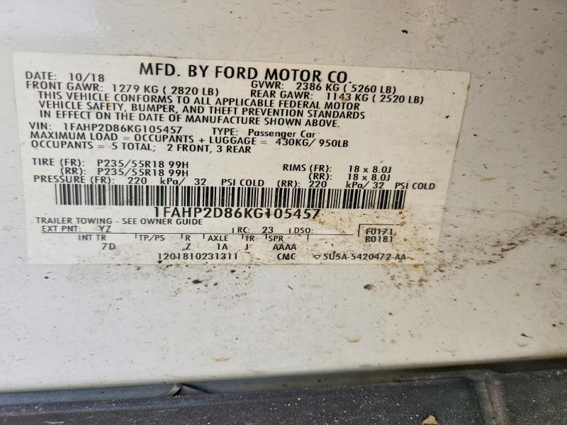 Aukcja sprzedaży 2019 Ford Taurus, vin: 1FAHP2D86KG105457, numer aukcji: 61206096