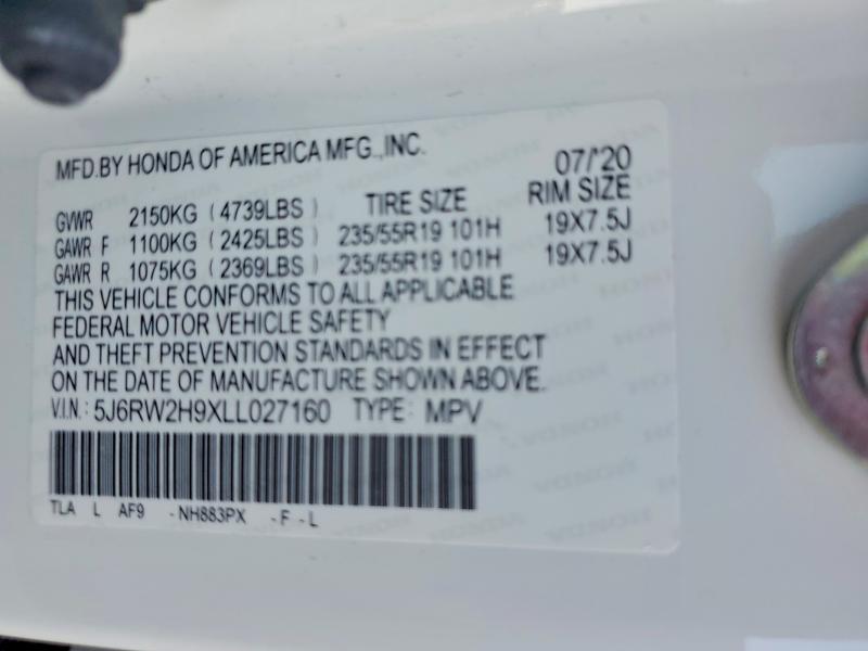63032056 :رقم المزاد ، 5J6RW2H9XLL027160 vin ، 2020 Honda Cr-v مزاد بيع