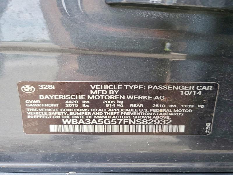 2015 Bmw 328 მანქანა იყიდება აუქციონზე, vin: WBA3A5G57FNS82932, აუქციონის ნომერი: 61164906