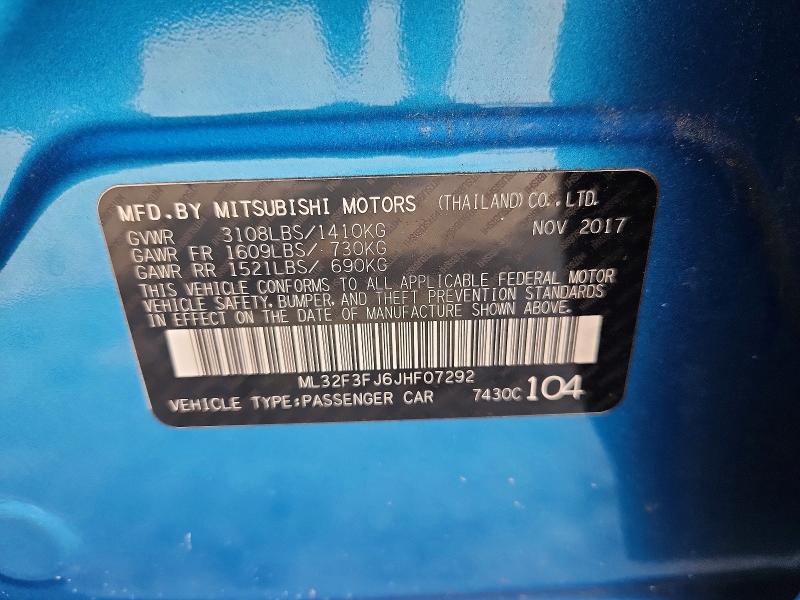 61713636 :رقم المزاد ، ML32F3FJ6JHF07292 vin ، 2018 Mitsubishi Mirage مزاد بيع