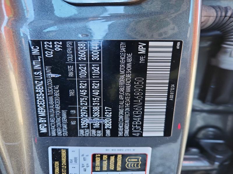 61983976 :رقم المزاد ، 4JGFB4KB6NA689050 vin ، 2022 Mercedes-benz Gle مزاد بيع