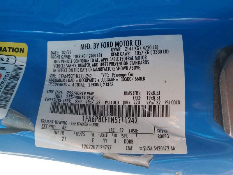 Продажа на аукционе авто 2022 Ford Mustang, vin: 1FA6P8CF1N5111242, номер лота: 59979606