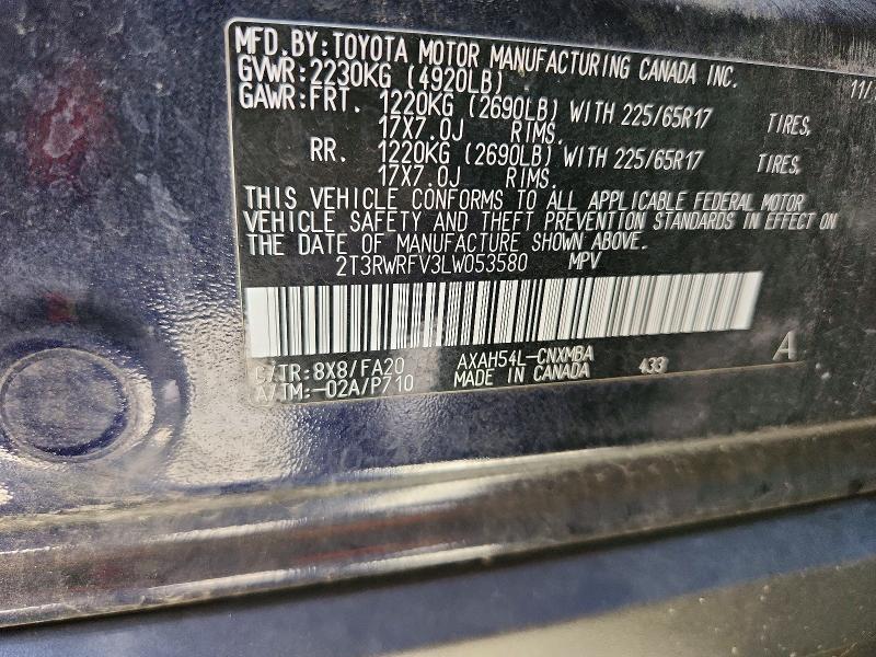61879356 :رقم المزاد ، 2T3RWRFV3LW053580 vin ، 2020 Toyota Rav4 Hybrid مزاد بيع