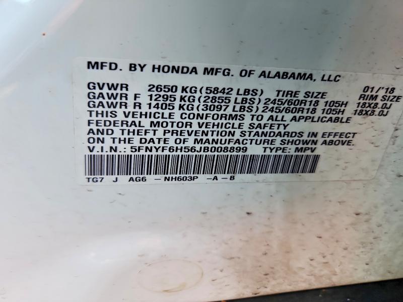 60419746 :رقم المزاد ، 5FNYF6H56JB008899 vin ، 2018 Honda Pilot مزاد بيع