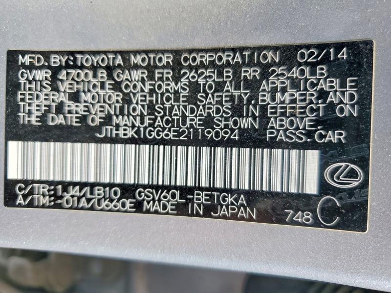 Aukcja sprzedaży 2014 Lexus Es, vin: JTHBK1GG6E2119094, numer aukcji: 60192666
