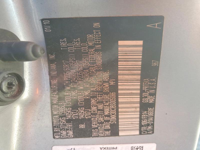 2011 Toyota Sienna მანქანა იყიდება აუქციონზე, vin: 5TDKK3DC3BS005086, აუქციონის ნომერი: 62539886