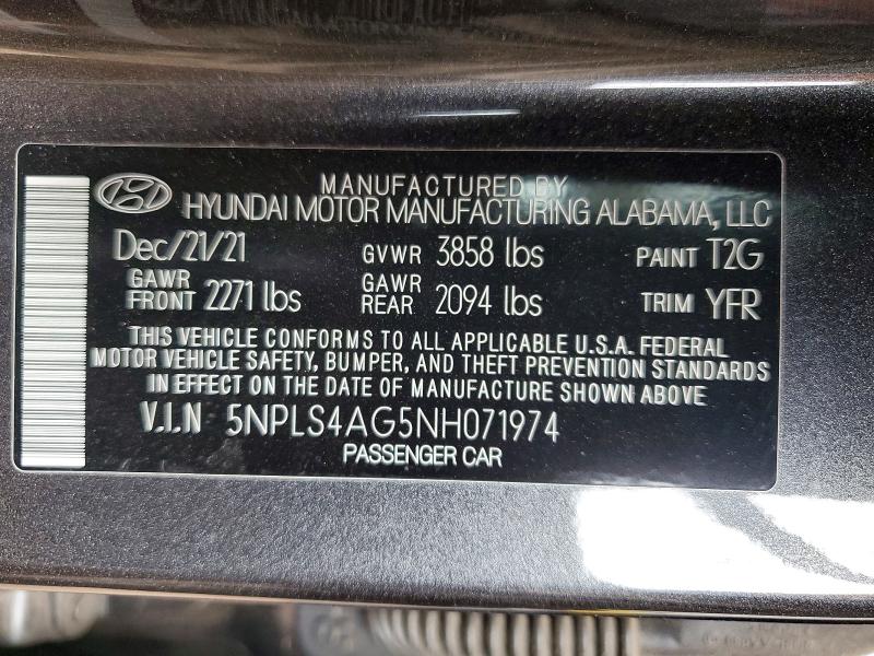 61219176 :رقم المزاد ، 5NPLS4AG5NH071974 vin ، 2022 Hyundai Elantra مزاد بيع