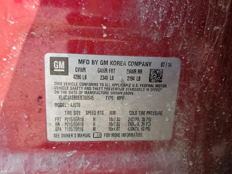 60983796 :رقم المزاد ، KL4CJASBXEB780545 vin ، 2014 Buick Encore مزاد بيع