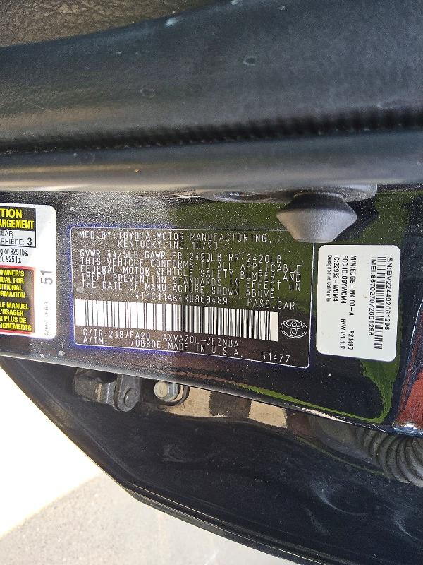 59105576 :رقم المزاد ، 4T1C11AK4RU869489 vin ، 2024 Toyota Camry مزاد بيع