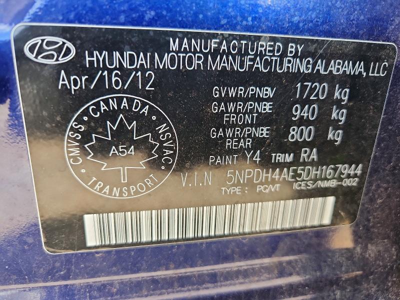 Aukcja sprzedaży 2013 Hyundai Elantra, vin: 5NPDH4AE5DH167944, numer aukcji: 62992806