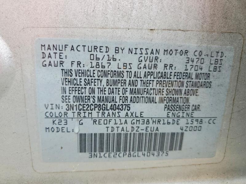 Aukcja sprzedaży 2016 Nissan Versa Note, vin: 3N1CE2CP8GL404375, numer aukcji: 62448096