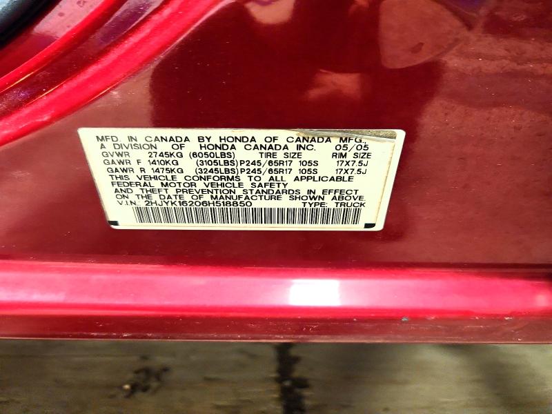 2006 Honda Ridgeline მანქანა იყიდება აუქციონზე, vin: 2HJYK16206H518850, აუქციონის ნომერი: 62403326