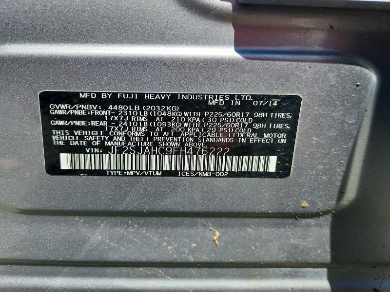 2015 Subaru Forester მანქანა იყიდება აუქციონზე, vin: JF2SJAHC9FH476222, აუქციონის ნომერი: 60896406