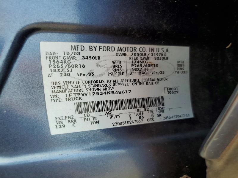 Продажа на аукционе авто 2004 Ford F150, vin: 1FTPW12534KB48617, номер лота: 61303336